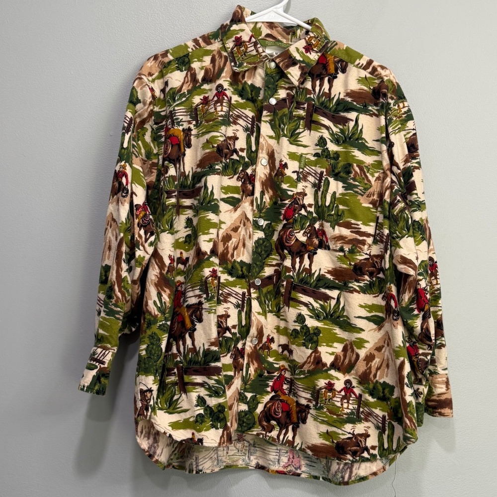 EDC Group Esprit De Corp Mens Medium Western Desert Cowboy Print flannel Shirt